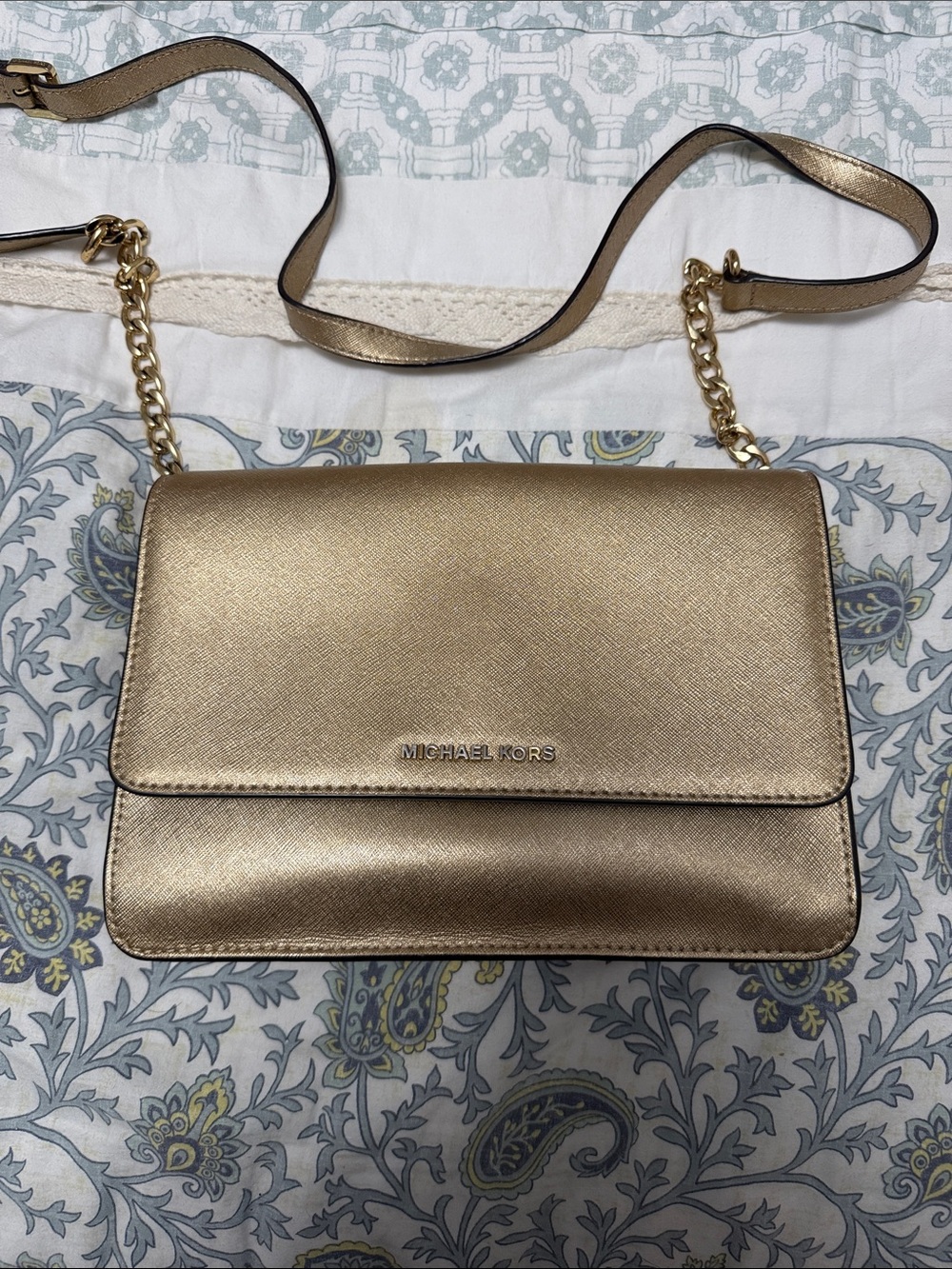Michael Kors Metallic Gold Saffiano Crossbody Bag